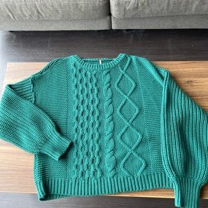 Free people forest green sweater cable knit
